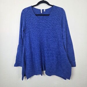 Beatrix‎ Ost Blue Ribbed Knit Sharkbite Tunic Sweater Womens Medium V-Neck